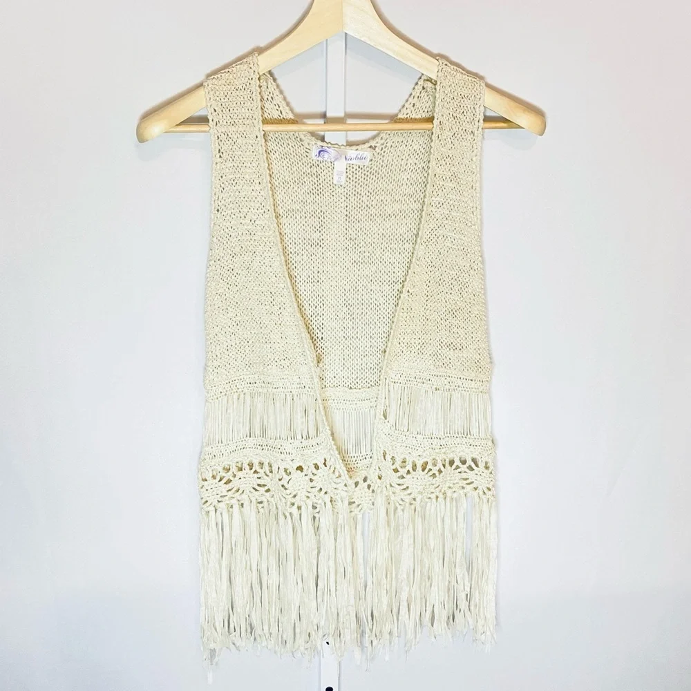 Boho Style Lightweight, Open Knit, Fringed Hem Vest - Picture 2 of 6